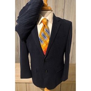 BARONI Prive Super 150s Wool Thick Flannel Suit Navy Blue Pin Stripe 40S 34 x 30